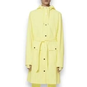 ✨FINAL PRICE DROP‎ RAINS Jacket Women’s Yellow Hooded Trench Coat Pockets 18130